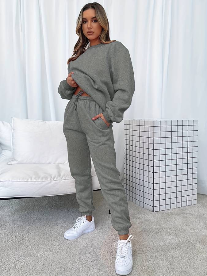 Zweiteiliges Damen-Sweat-Set – Oversized Pullover & Jogginghose in Pink für Lounge & Streetstyle