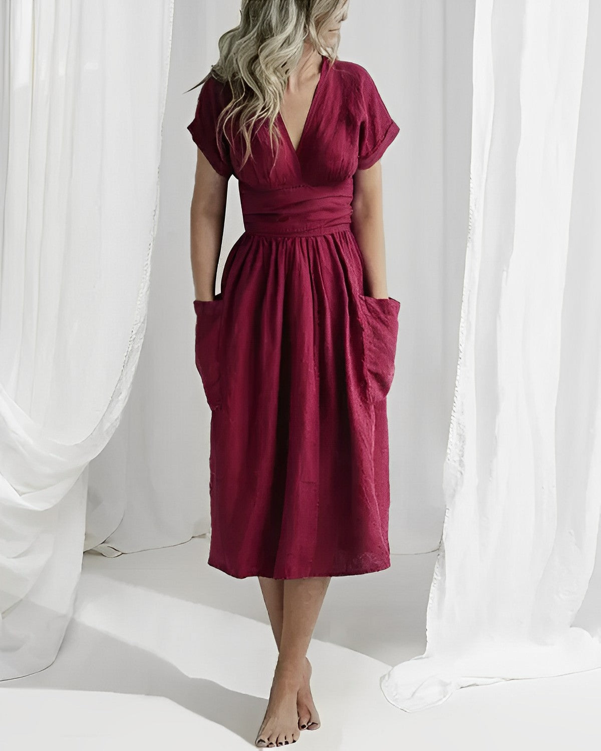 Elegantes Midikleid ILSE mit Gürtel & Seitentaschen