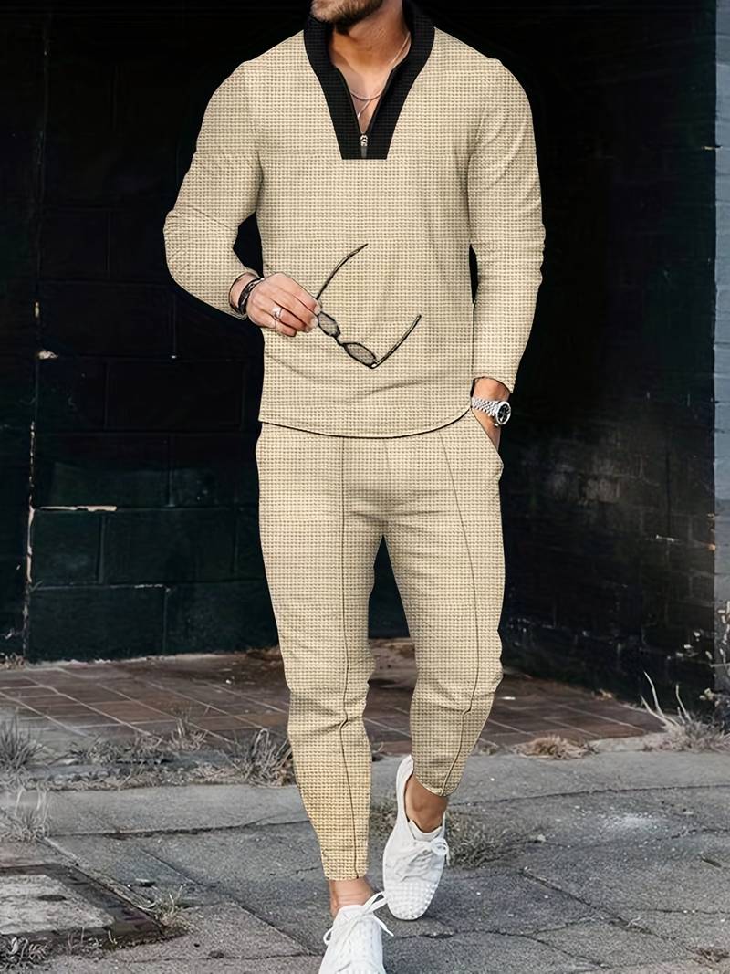 Zweiteiliges Herren Outfit Set – Modisches Freizeit- & Trainingsanzug Set mit Stehkragen
