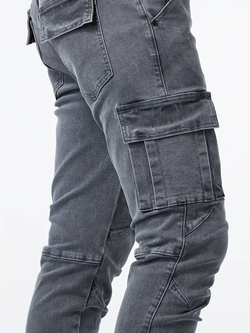 Herren Cargo Jeans Slim Fit mit Seitentaschen – Streetwear Hose für Freizeit & Alltag