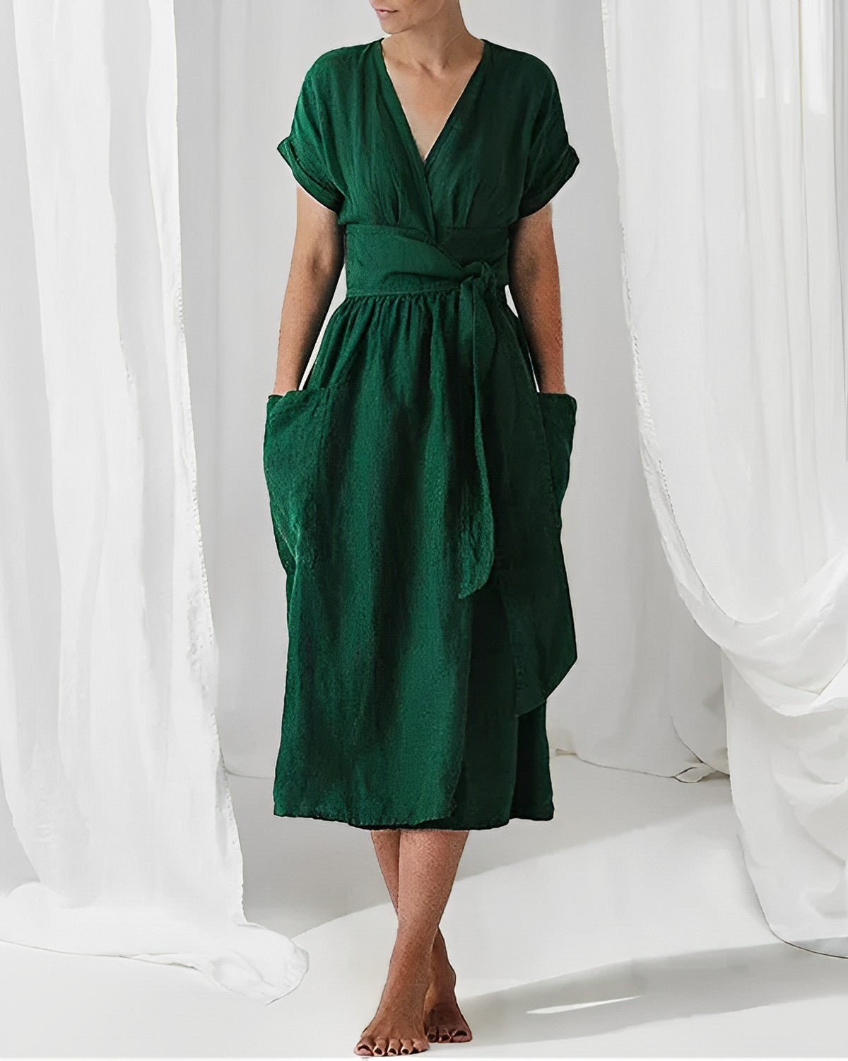 Elegantes Midikleid ILSE mit Gürtel & Seitentaschen