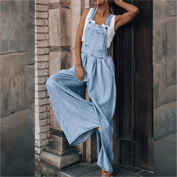 Damen Latzhose aus Denim – Weite Beinpassform mit Retro-Vibe