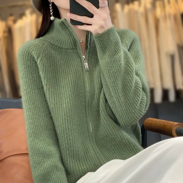 Wool knit jacket with zipper