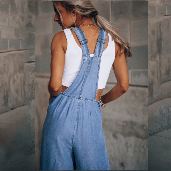 Damen Latzhose aus Denim – Weite Beinpassform mit Retro-Vibe