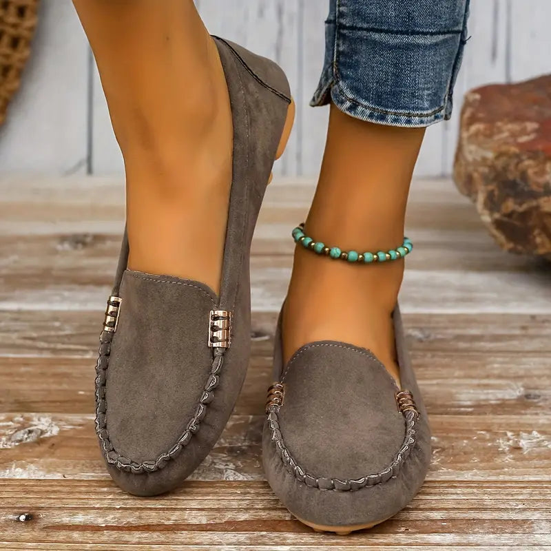 Bequeme Damen Mokassins – Slipper mit Ziernähten & weicher Sohle