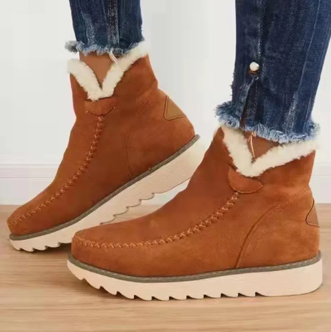 Lässige Flache Wildleder Stiefeletten mit Fell für Damen | Ideal für Alltag