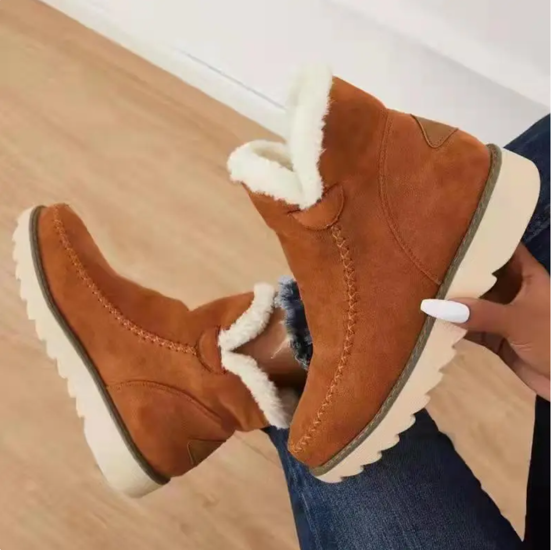 Lässige Flache Wildleder Stiefeletten mit Fell für Damen | Ideal für Alltag