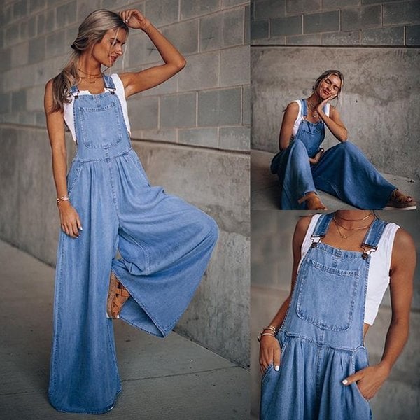 Damen Latzhose aus Denim – Weite Beinpassform mit Retro-Vibe