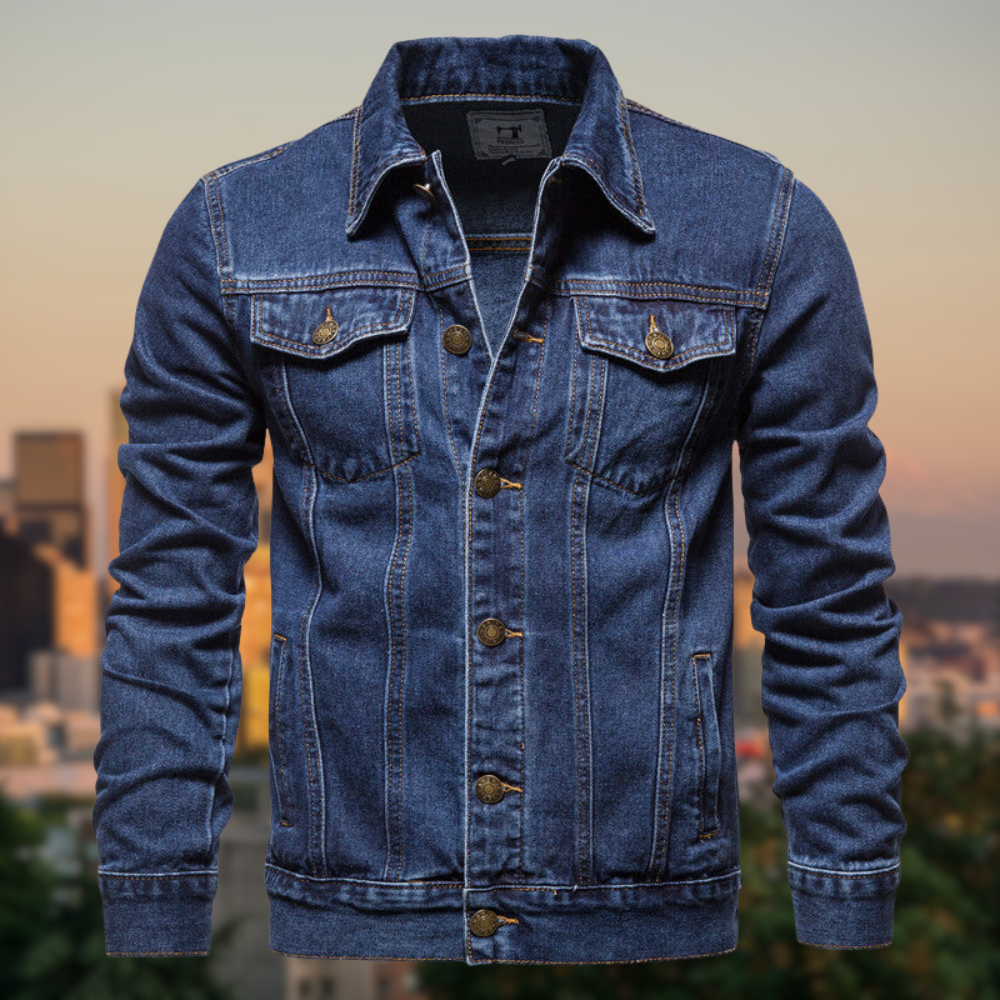 Herren Jeansjacke mit Kontrastnähten und Knopfverschluss – Robuster Streetstyle Klassiker für Alltag und Freizeit