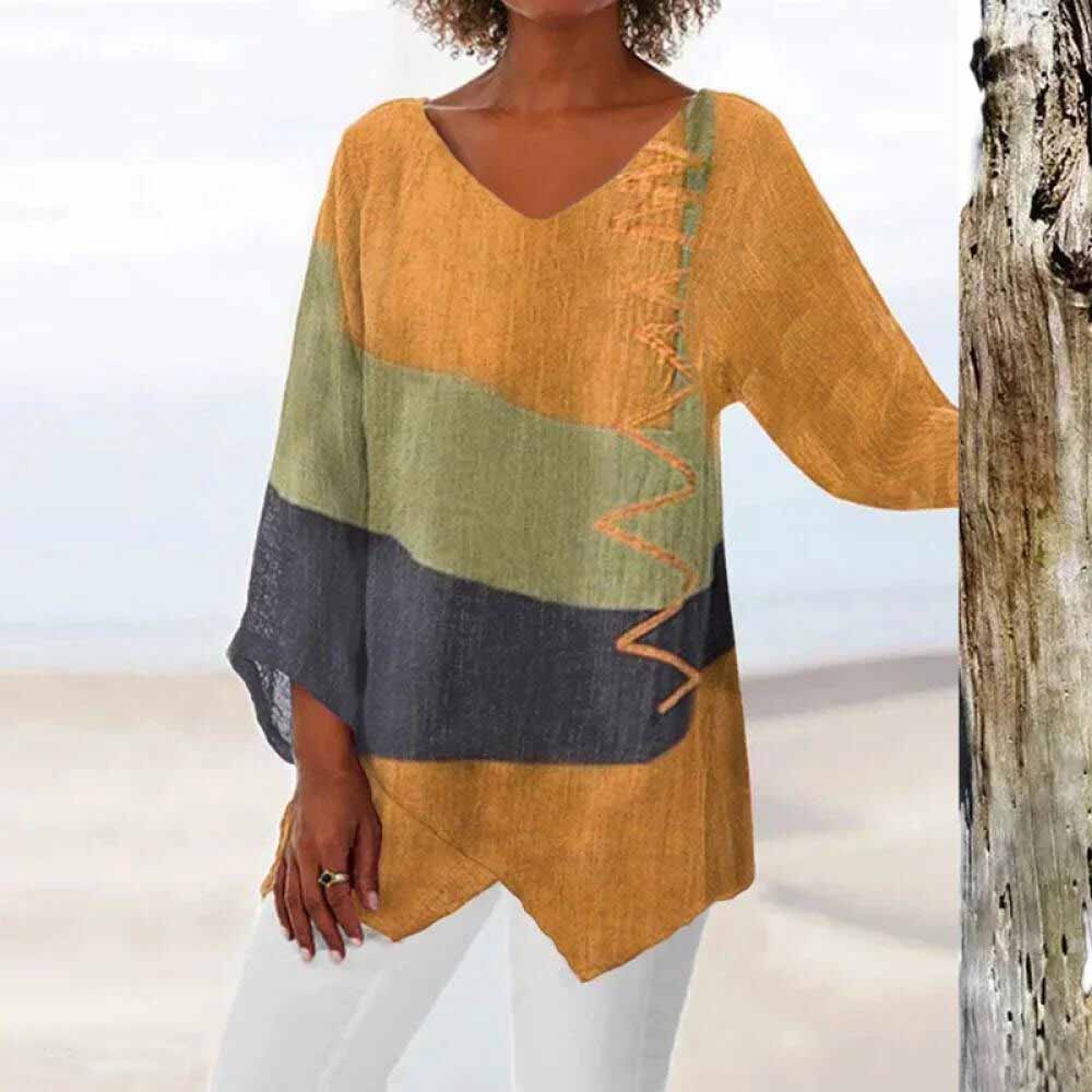 Damen Tunika Bluse – Leichte Oversize Bluse im Batik-Design mit V-Ausschnitt