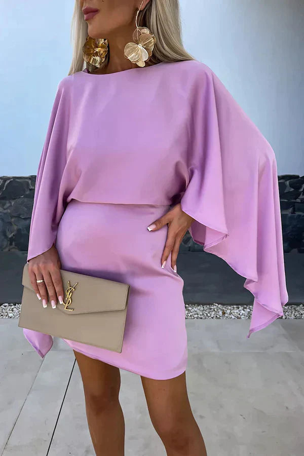 Elegantes Mini Kleid mit Cape-Ärmeln & figurbetontem Schnitt – Statement Dress für Events, Dinner & Party