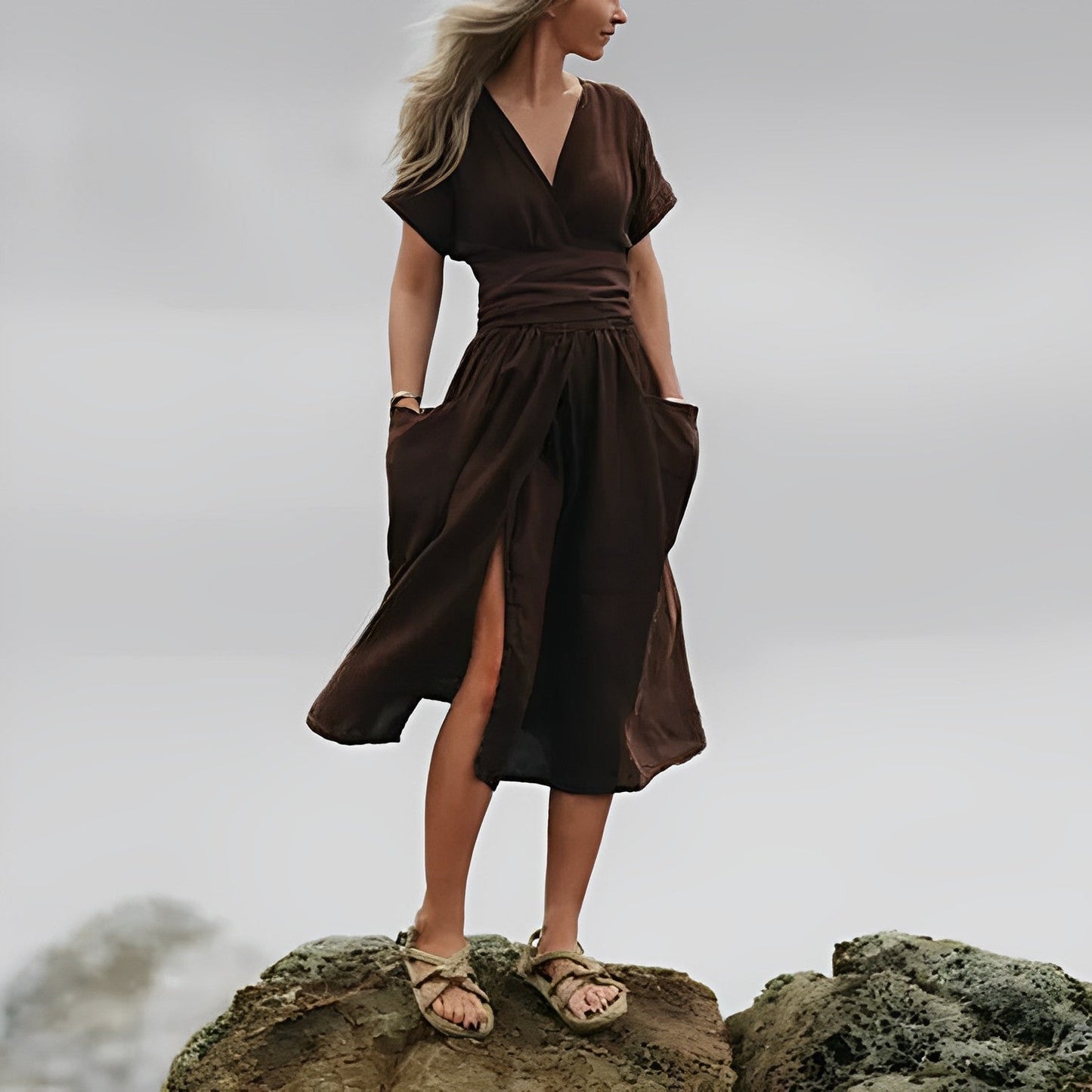 Elegantes Midikleid ILSE mit Gürtel & Seitentaschen
