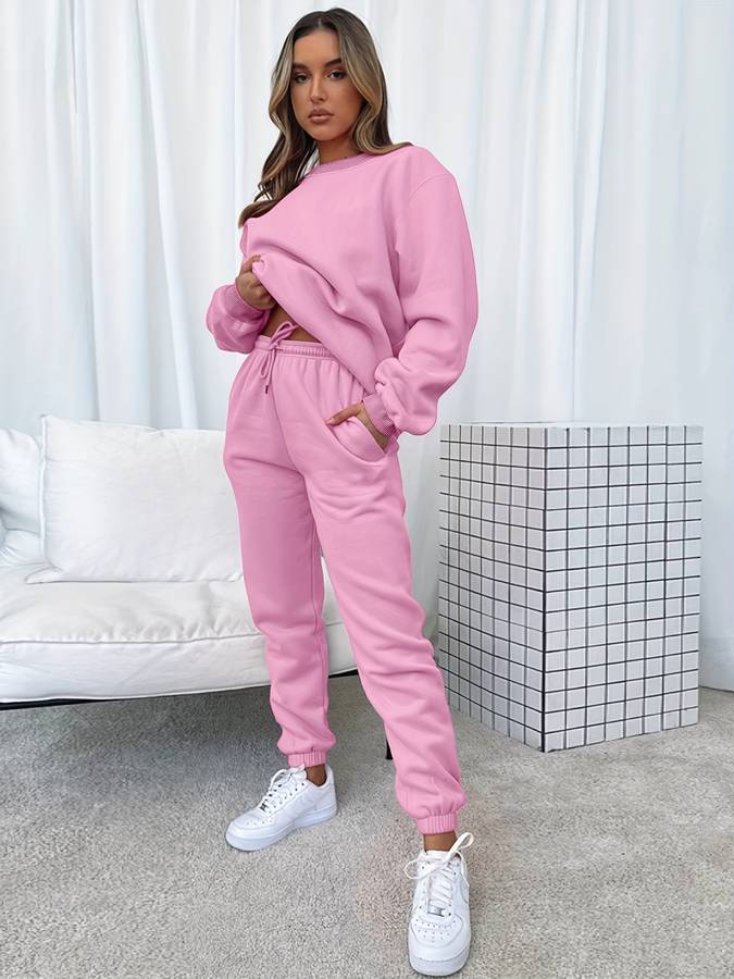Zweiteiliges Damen-Sweat-Set – Oversized Pullover & Jogginghose in Pink für Lounge & Streetstyle