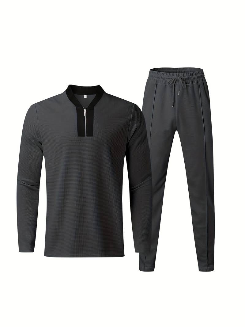 Zweiteiliges Herren Outfit Set – Modisches Freizeit- & Trainingsanzug Set mit Stehkragen