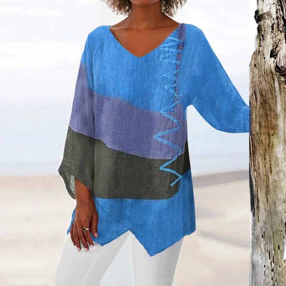 Damen Tunika Bluse – Leichte Oversize Bluse im Batik-Design mit V-Ausschnitt