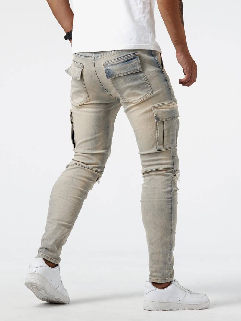 Herren Cargo Jeans Slim Fit mit Seitentaschen – Streetwear Hose für Freizeit & Alltag