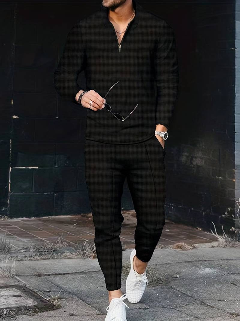 Zweiteiliges Herren Outfit Set – Modisches Freizeit- & Trainingsanzug Set mit Stehkragen
