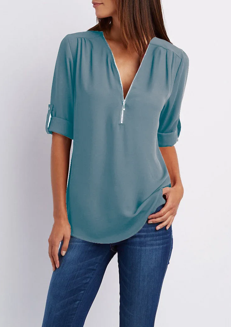 Maica | Damen Bluse Mit Reissverschluss