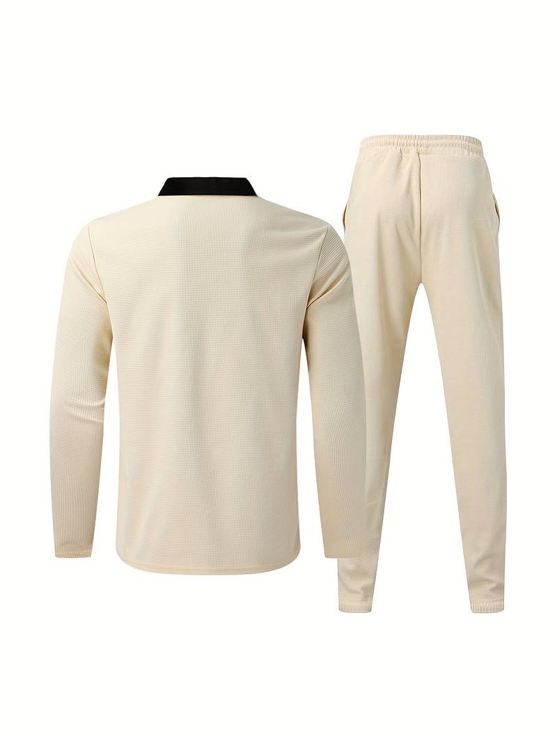 Zweiteiliges Herren Outfit Set – Modisches Freizeit- & Trainingsanzug Set mit Stehkragen