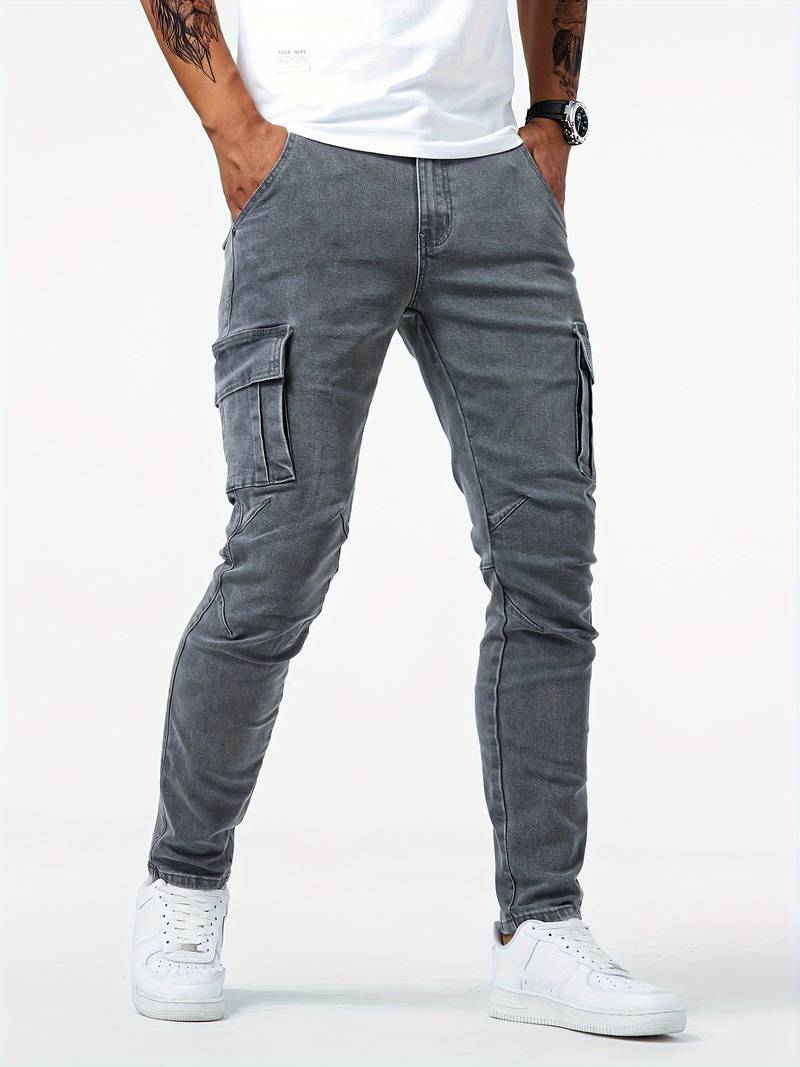 Herren Cargo Jeans Slim Fit mit Seitentaschen – Streetwear Hose für Freizeit & Alltag