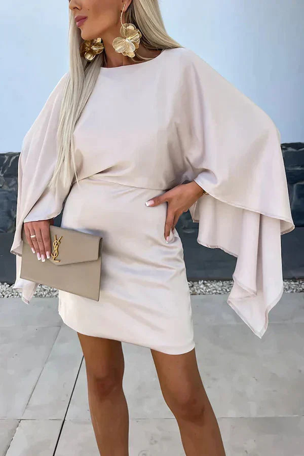 Elegantes Mini Kleid mit Cape-Ärmeln & figurbetontem Schnitt – Statement Dress für Events, Dinner & Party