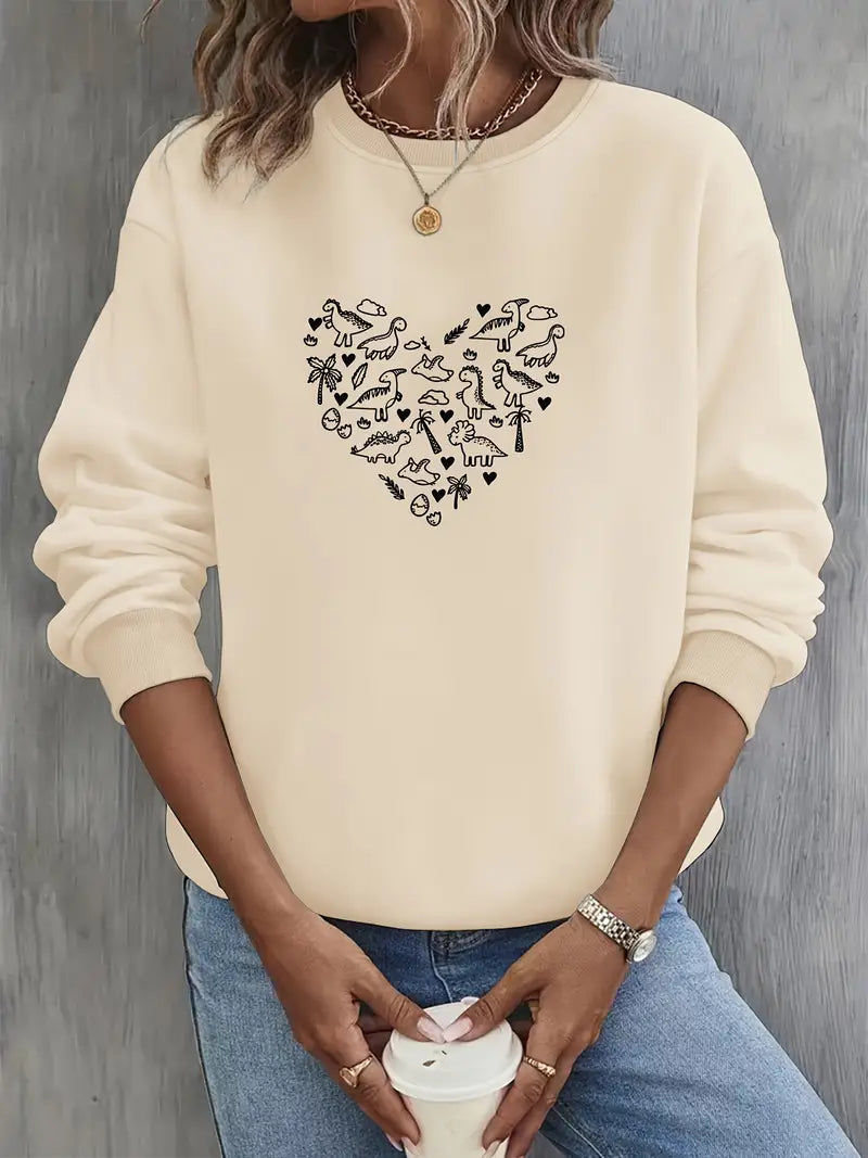 Dinosaurier Herz Grafik Rundhalsausschnitt Sweatshirt