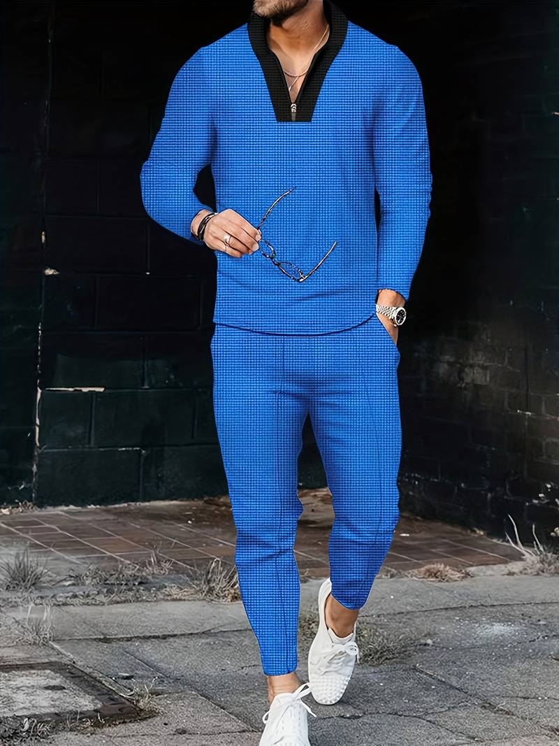 Zweiteiliges Herren Outfit Set – Modisches Freizeit- & Trainingsanzug Set mit Stehkragen