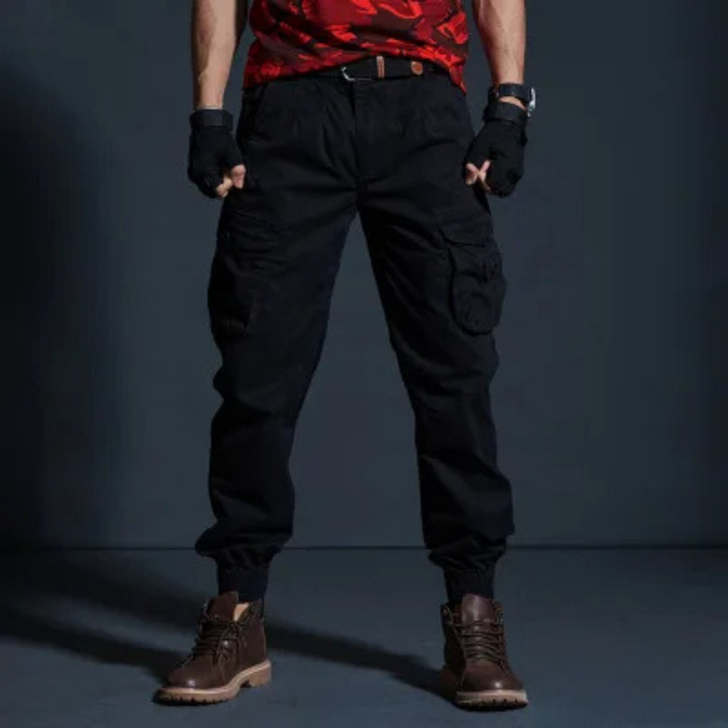 Khaki high-quality elastic waist cargo pants for men