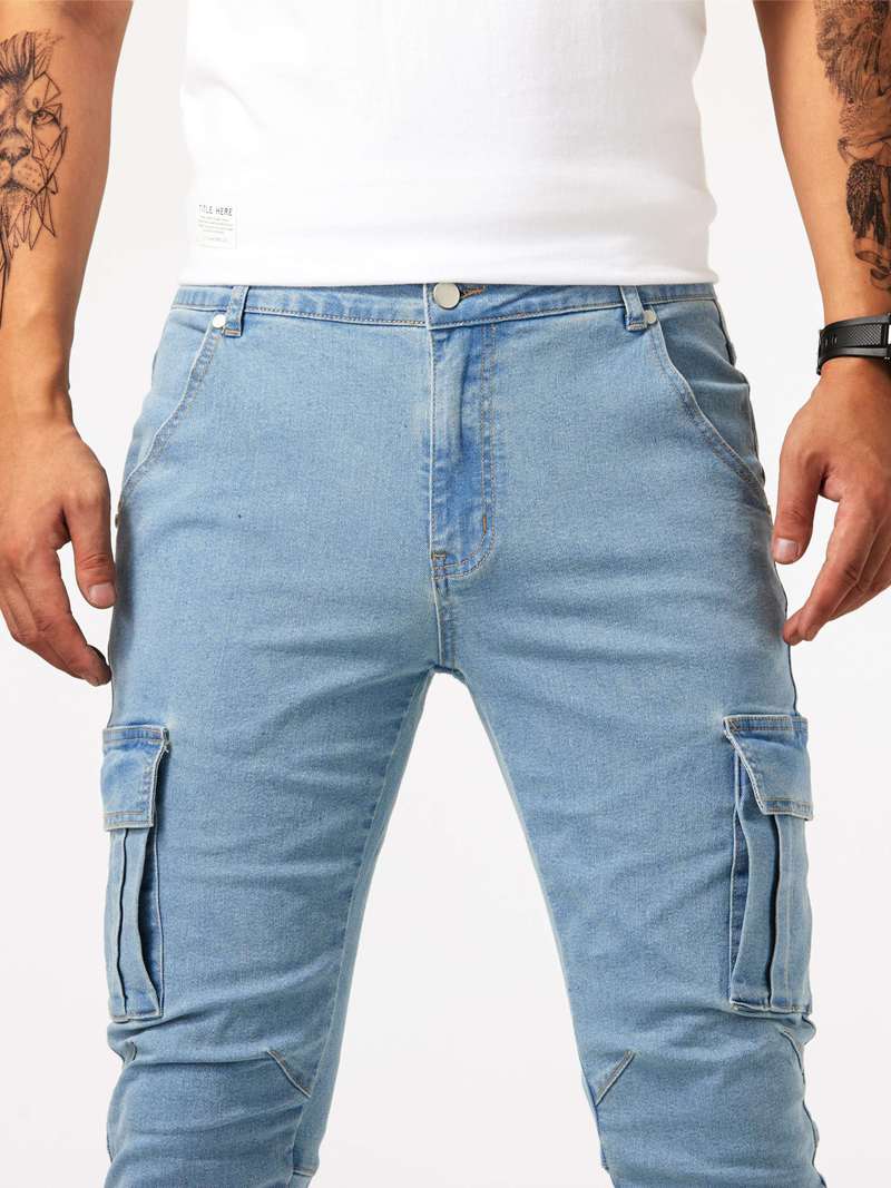 Herren Cargo Jeans Slim Fit mit Seitentaschen – Streetwear Hose für Freizeit & Alltag