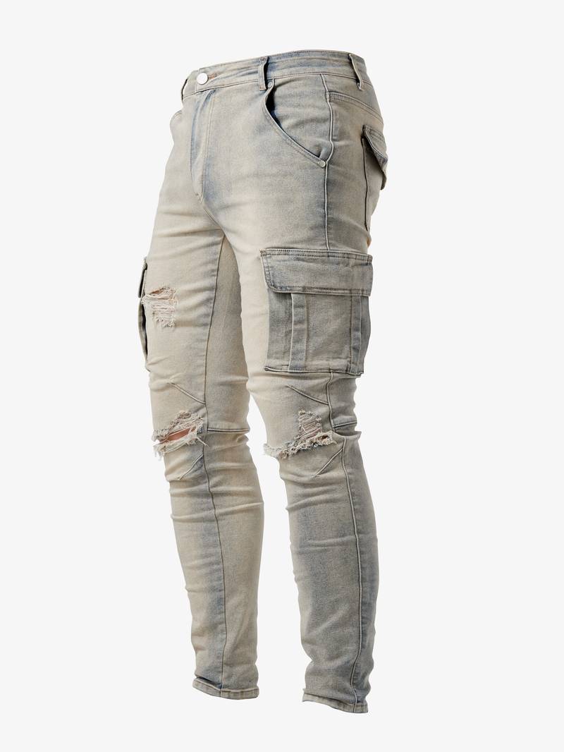 Herren Cargo Jeans Slim Fit mit Seitentaschen – Streetwear Hose für Freizeit & Alltag