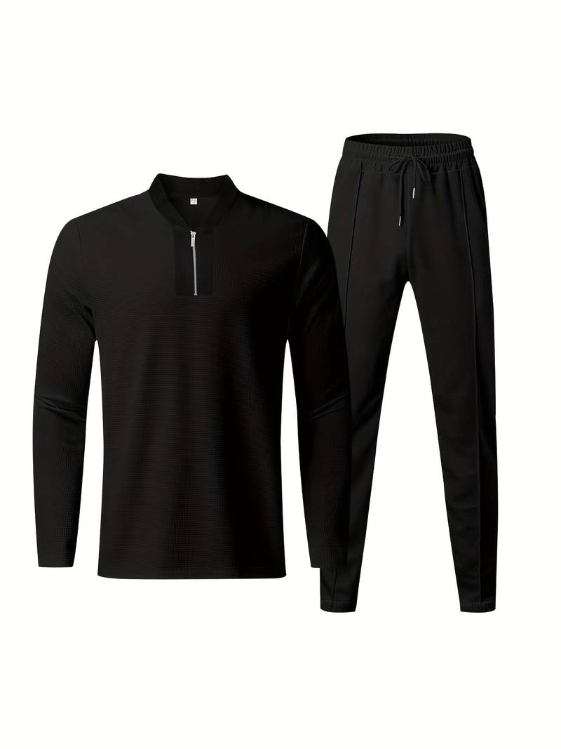 Zweiteiliges Herren Outfit Set – Modisches Freizeit- & Trainingsanzug Set mit Stehkragen