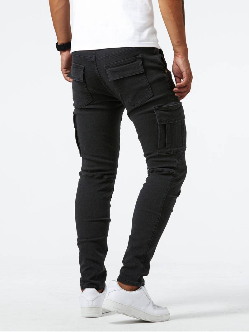 Herren Cargo Jeans Slim Fit mit Seitentaschen – Streetwear Hose für Freizeit & Alltag