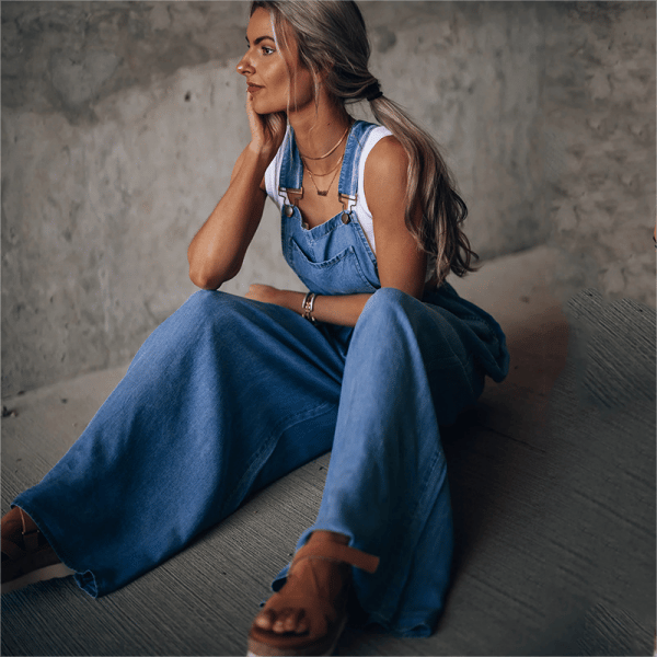 Damen Latzhose aus Denim – Weite Beinpassform mit Retro-Vibe