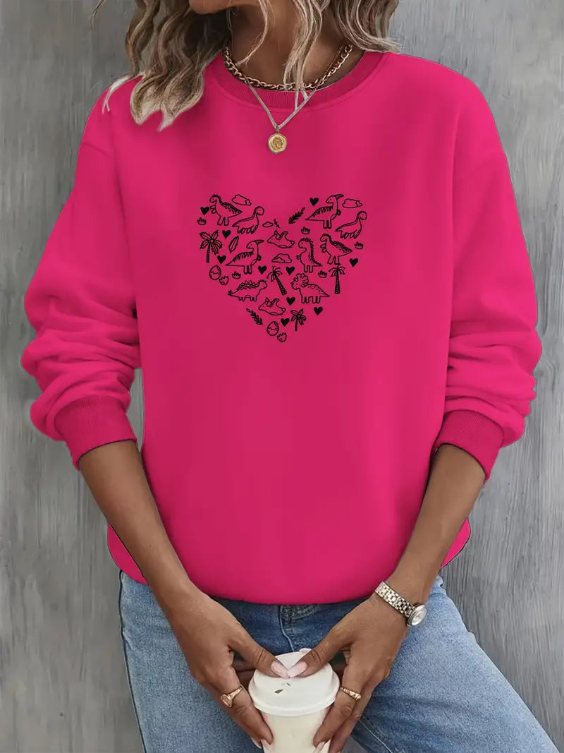 Dinosaurier Herz Grafik Rundhalsausschnitt Sweatshirt