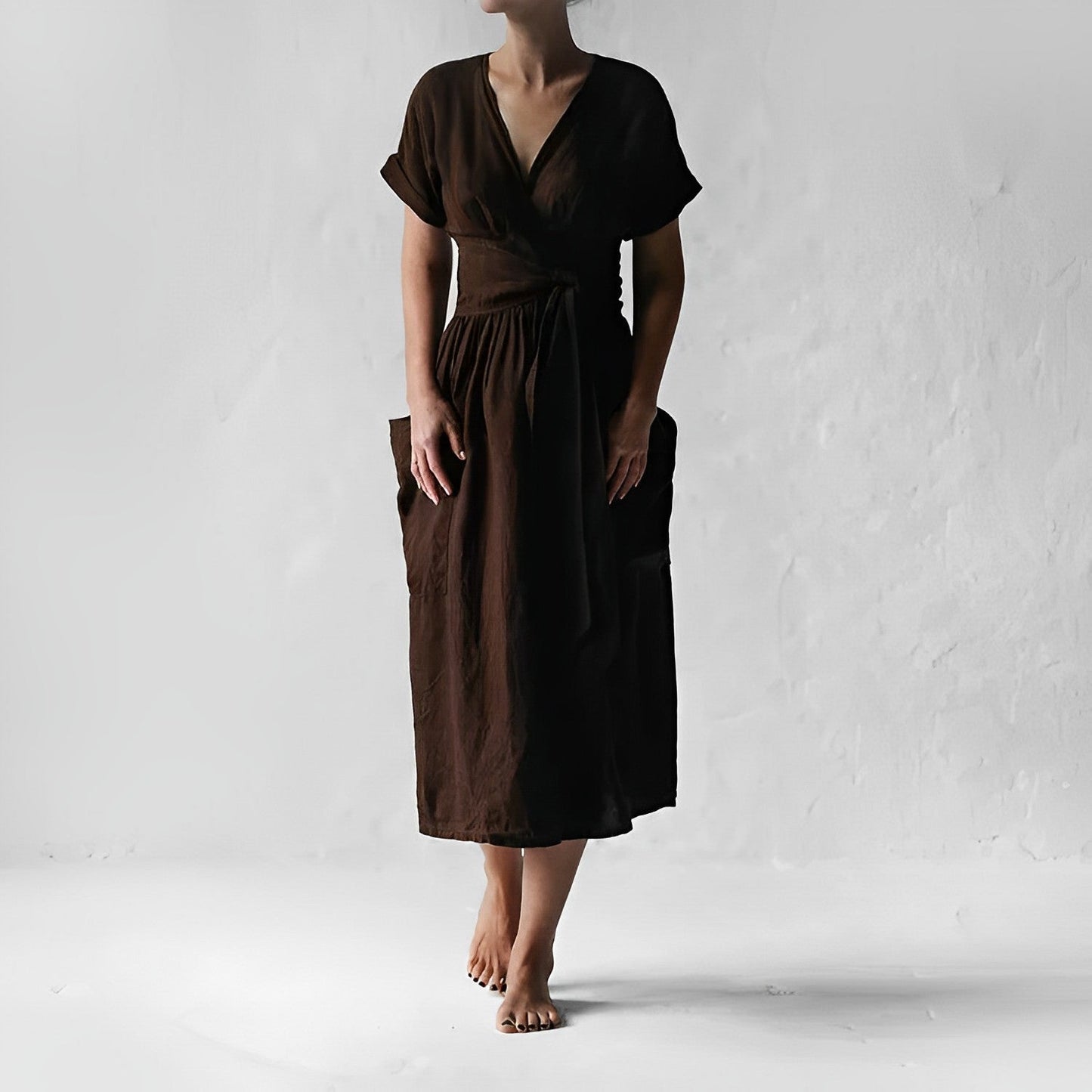 Elegantes Midikleid ILSE mit Gürtel & Seitentaschen
