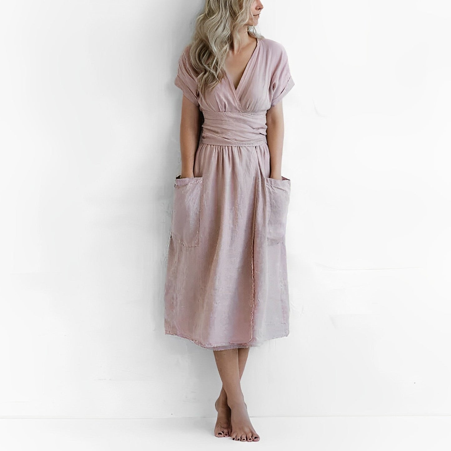 Elegantes Midikleid ILSE mit Gürtel & Seitentaschen