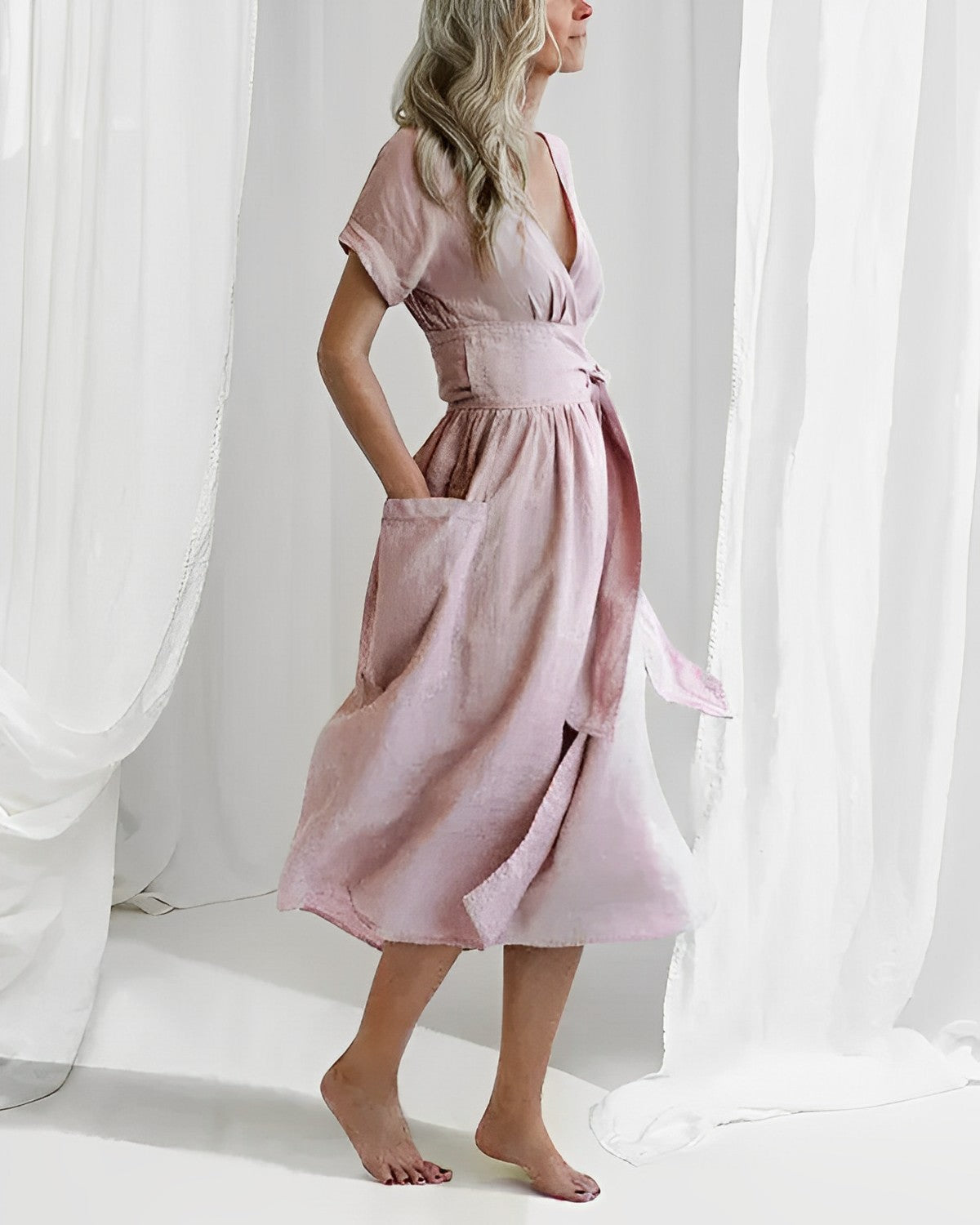 Elegantes Midikleid ILSE mit Gürtel & Seitentaschen