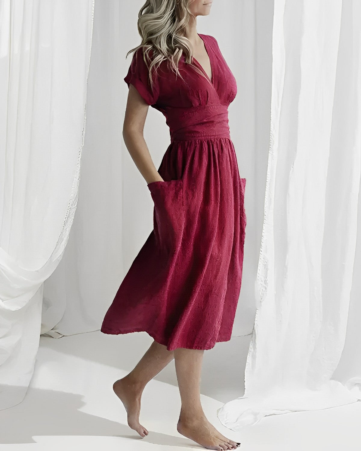 Elegantes Midikleid ILSE mit Gürtel & Seitentaschen