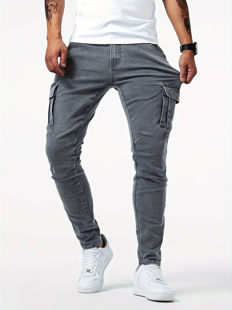 Herren Cargo Jeans Slim Fit mit Seitentaschen – Streetwear Hose für Freizeit & Alltag