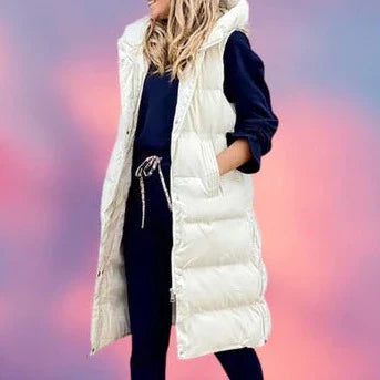 Jennifer - Kapuze Lange Weste Lässig Mode Einreihig Jacke