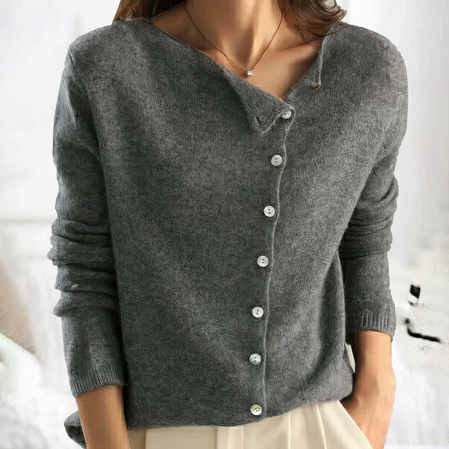 Damen-Strickpullover mit asymmetrischer Knopfleiste – Weiches Langarm-Design für Herbst & Winter