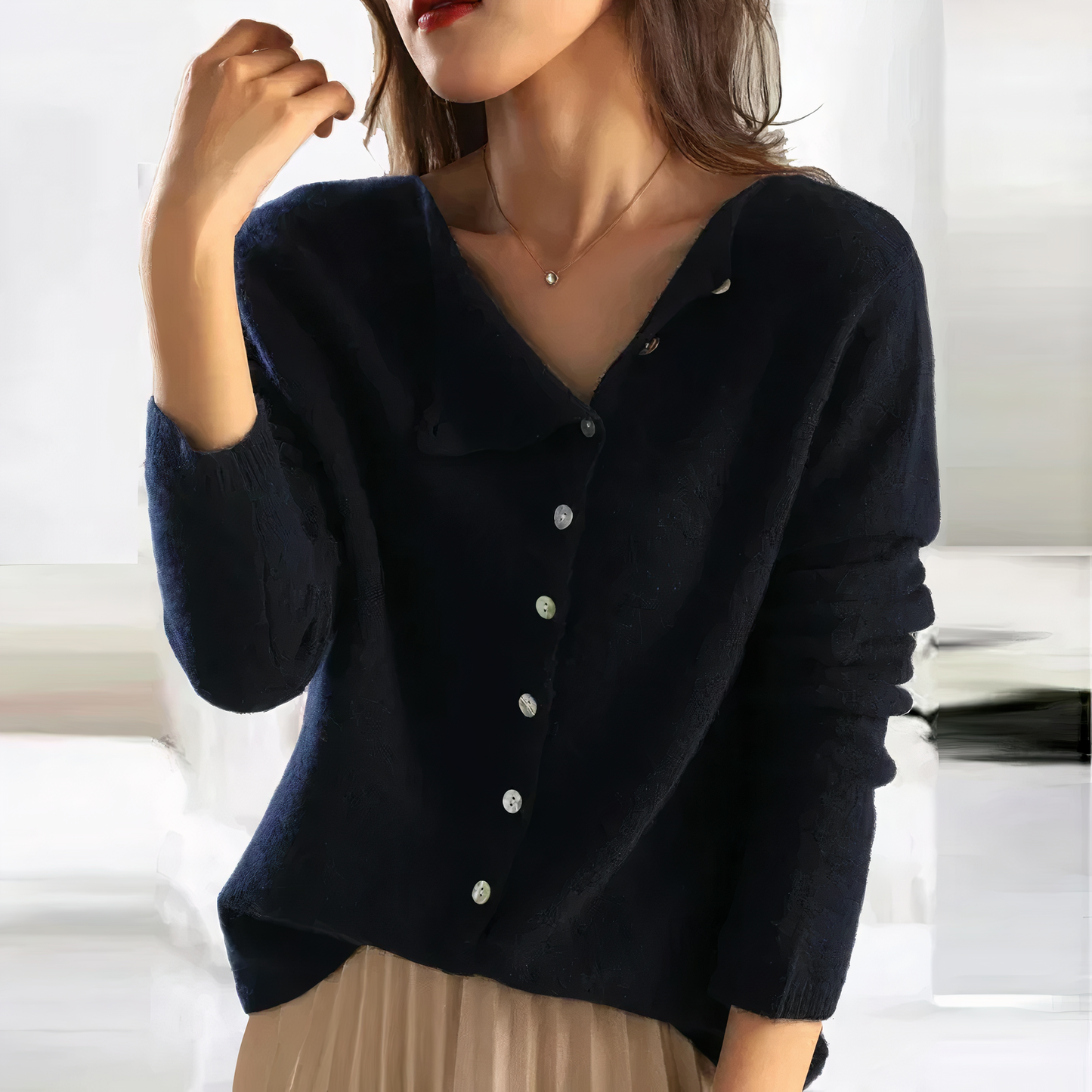 Damen-Strickpullover mit asymmetrischer Knopfleiste – Weiches Langarm-Design für Herbst & Winter