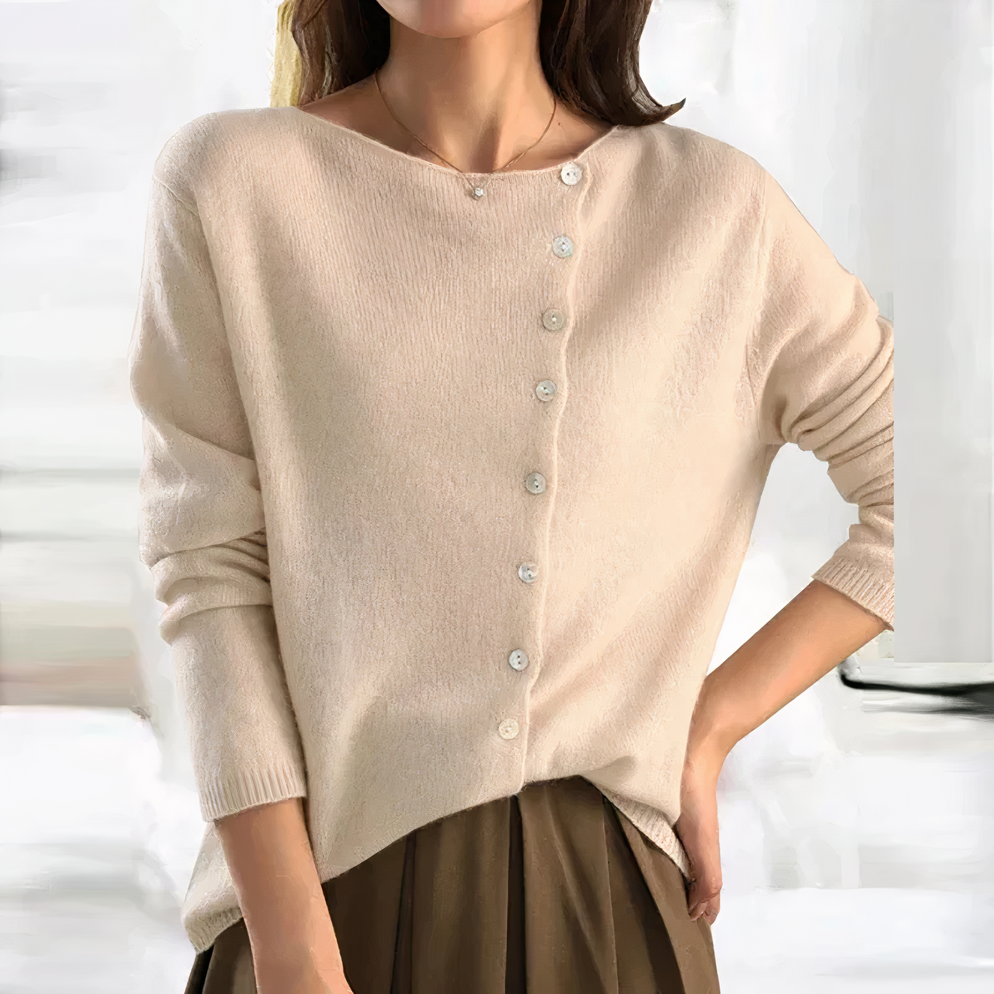 Damen-Strickpullover mit asymmetrischer Knopfleiste – Weiches Langarm-Design für Herbst & Winter