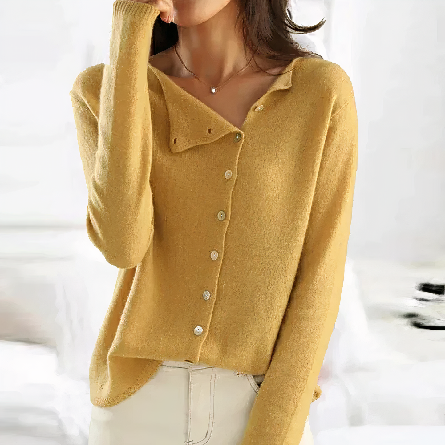 Damen-Strickpullover mit asymmetrischer Knopfleiste – Weiches Langarm-Design für Herbst & Winter