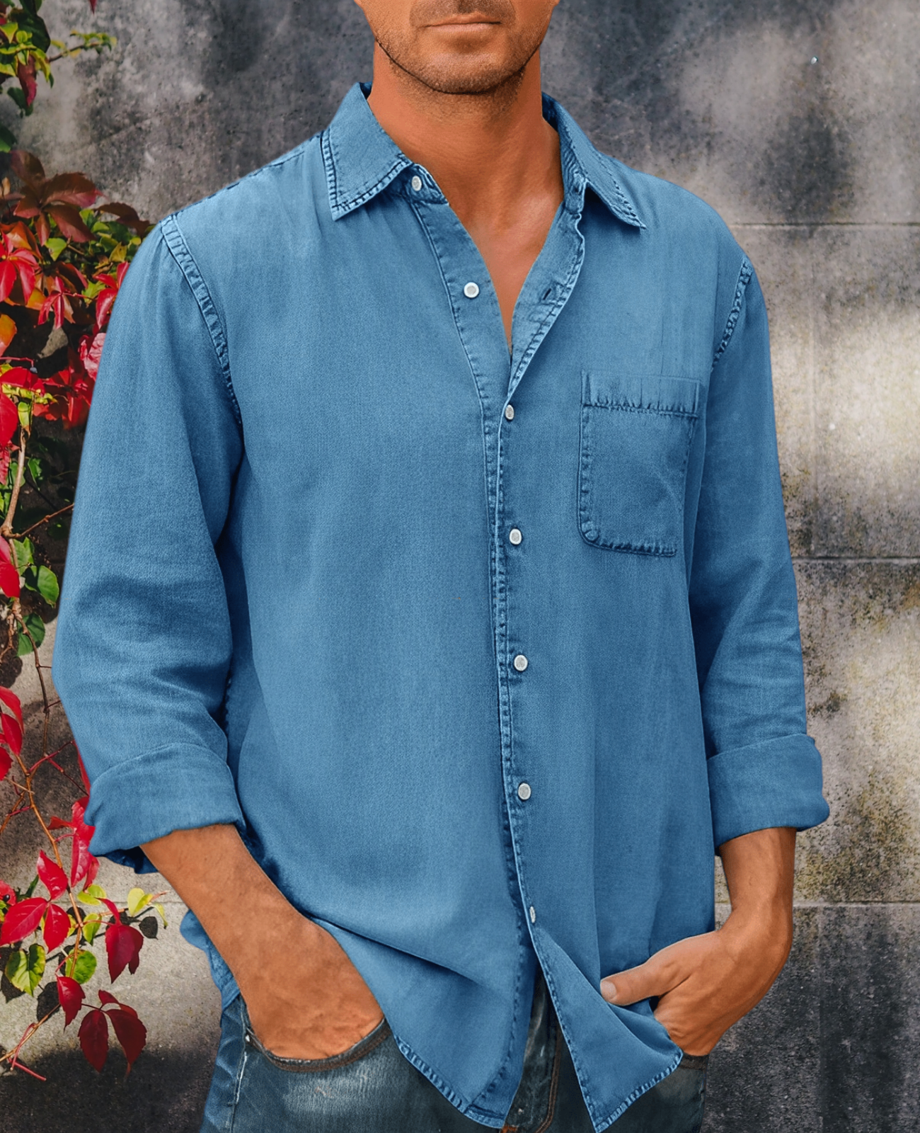 Langärmliges Denim-Hemd für Männer