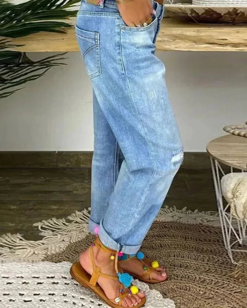Boyfriend-Jeans mit Knopfleiste und Destroyed-Details – Locker geschnittene Damenjeans für Alltag, Streetstyle & Freizeit