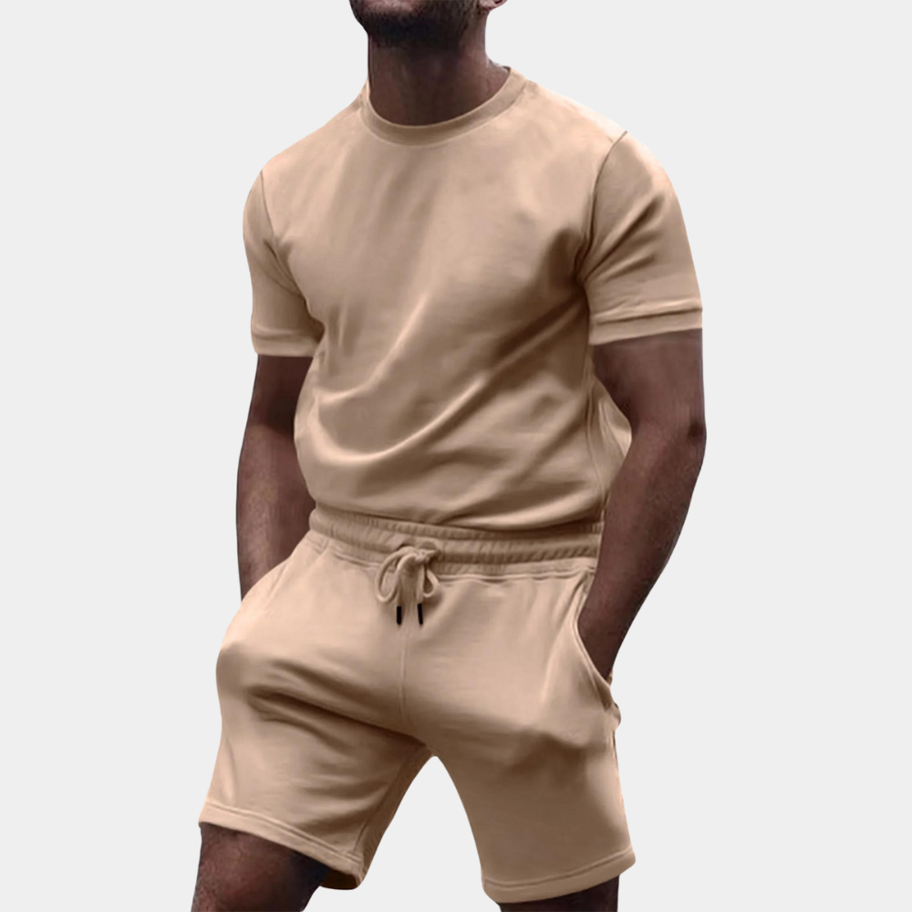 2-teiliges Herren Sommer Set – T-Shirt & Shorts mit Kordelzug aus Baumwollmix, Casual & Streetwear Look