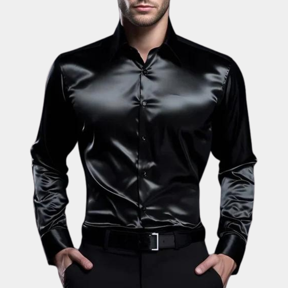 Luxuriöses Herren Hemd aus Satin – Glänzendes Langarmhemd für besondere Anlässe