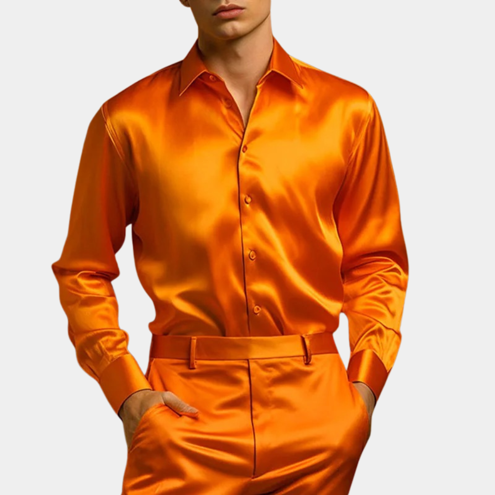 Luxuriöses Herren Hemd aus Satin – Glänzendes Langarmhemd für besondere Anlässe