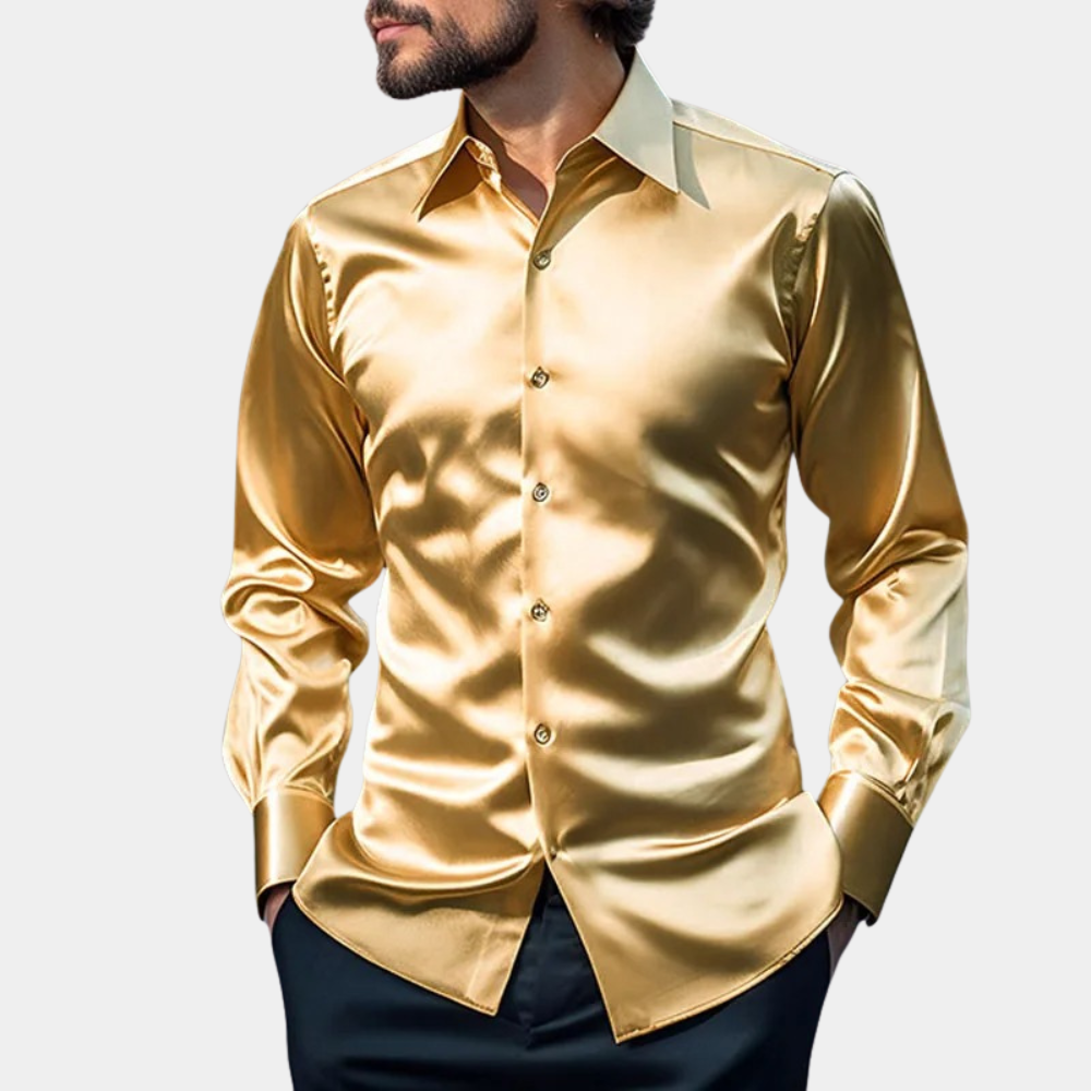 Luxuriöses Herren Hemd aus Satin – Glänzendes Langarmhemd für besondere Anlässe